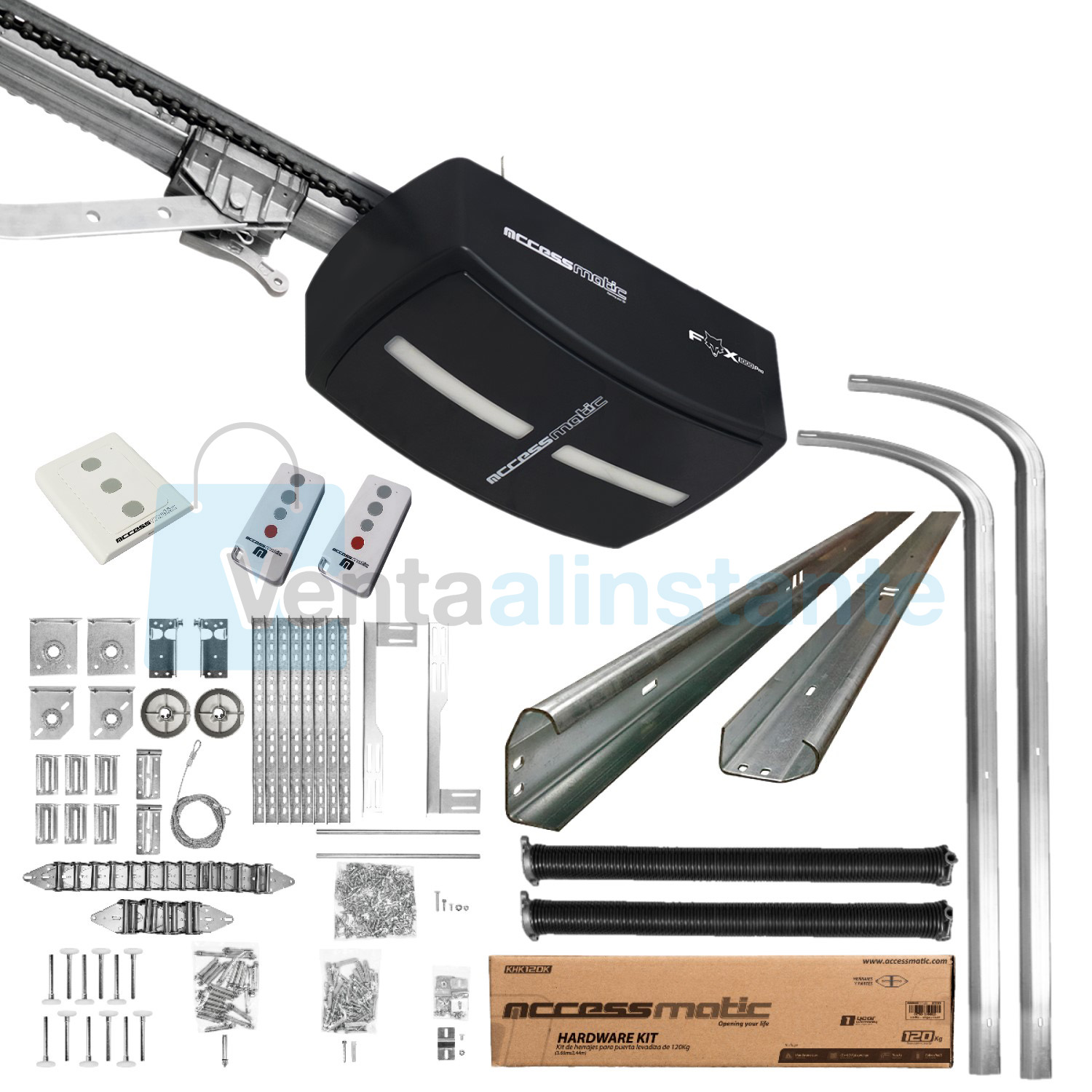 Kit de Herrajes Para Puerta de Garaje de 4 secciones hasta 100 Kg + Motor de 3/4 Hp FOX1000 Kit de Herrajes Para Puerta de Garaje de 4 secciones hasta 100 Kg + Motor de 3/4 Hp FOX1000