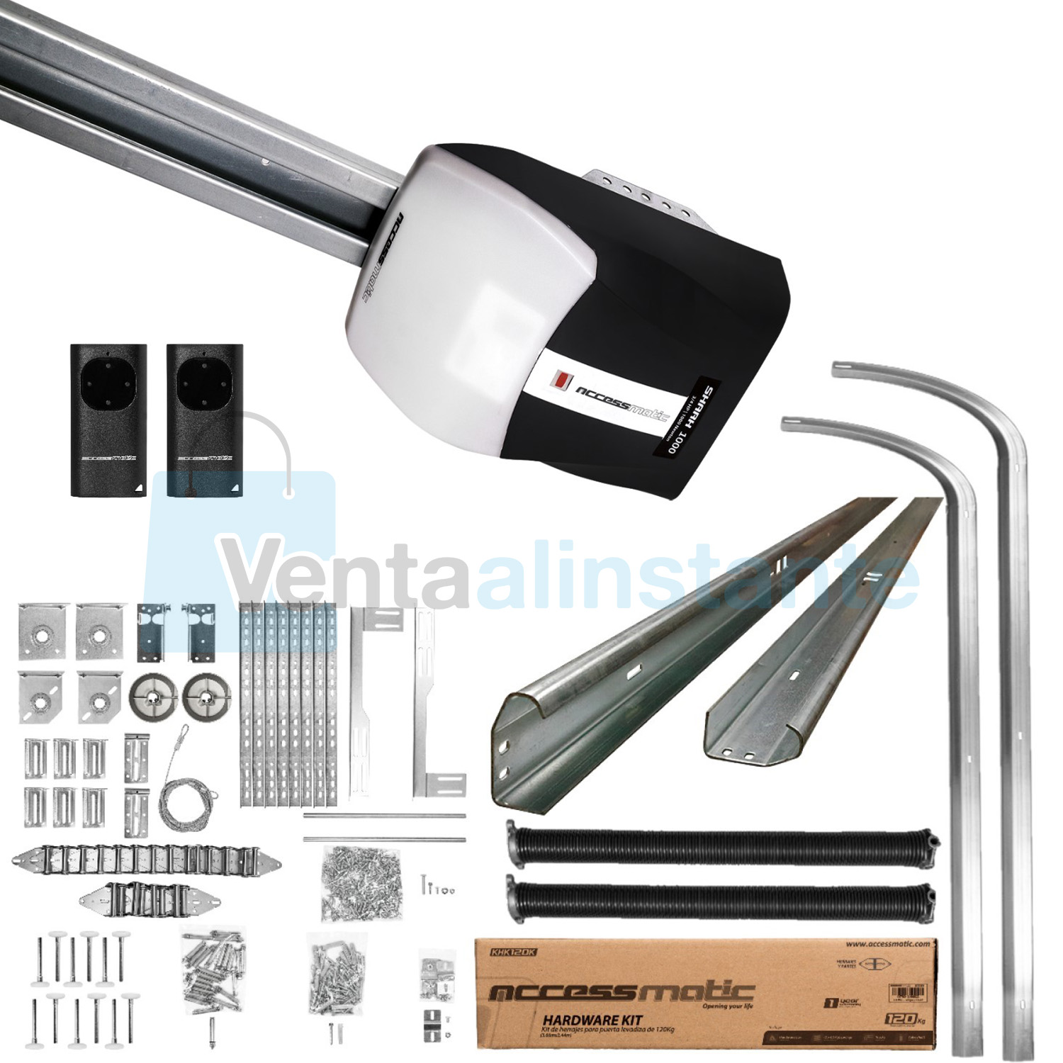 kIT SHARK - 2 RESORTESJ Kit de Herrajes Para Puertas levadizas de Garaje de 5 secciones hasta 120 Kg + Motor de 3/4 Hp Shark1000 - Imagen 1