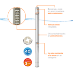 Bomba sumergible trifásica para pozo profundo 4″, 40 GPM, descarga de 2″, 7.5 HP. 220V SD440ME0750G - Imagen 3