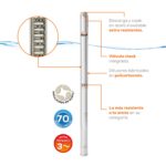 Bomba sumergible  220V trifásica para pozo profundo 4", 70 GPM, descarga de 2", 10 HP Modelo: SD470ME1000G - Imagen 3